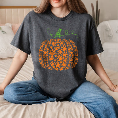 Petthouse | Paw Pumpkin T-shirt, Dog Paw Pumpkin Shirt, Halloween, Thanksgiving, Dog Footprint Pumpkin