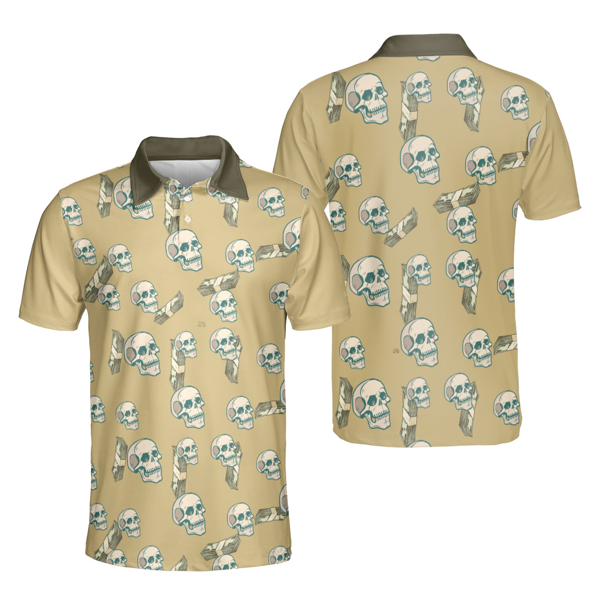 Petthouse | Personalized Human Skull Men Polo Shirts Seamless Pattern Background Polo Shirt Halloween Day