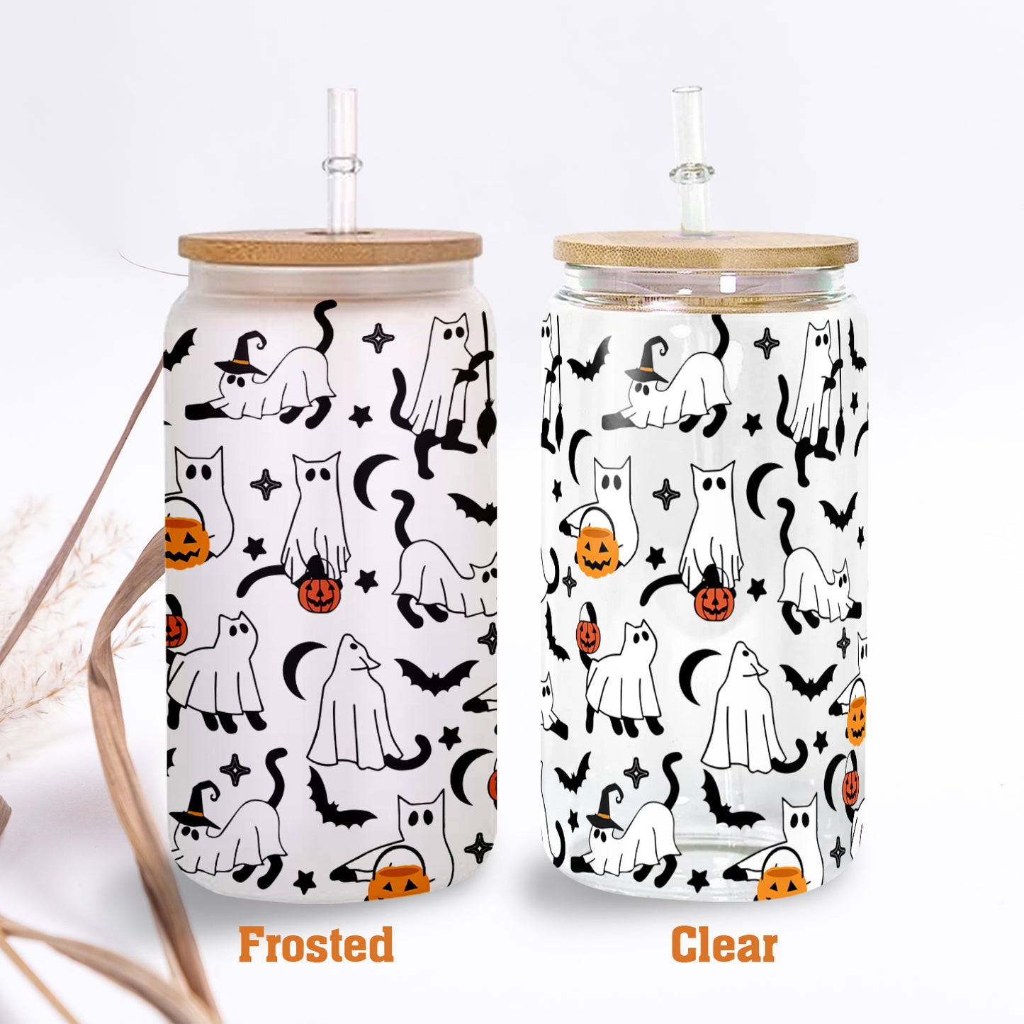 Petthouse | Ghost Cat Glass Can, Boo Ghost Cat Cup, Ghost Cat Spooky Vibes Mug, Ghost Cat Coffee Mug