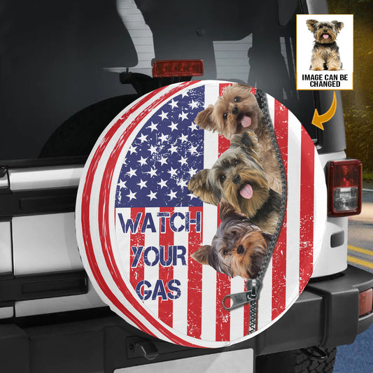 Petthouse | Wheel Cover Dog Custom Spare Tire Cover Yorkshire Terrier Watch Your Gas Tire Cover Dog Camper