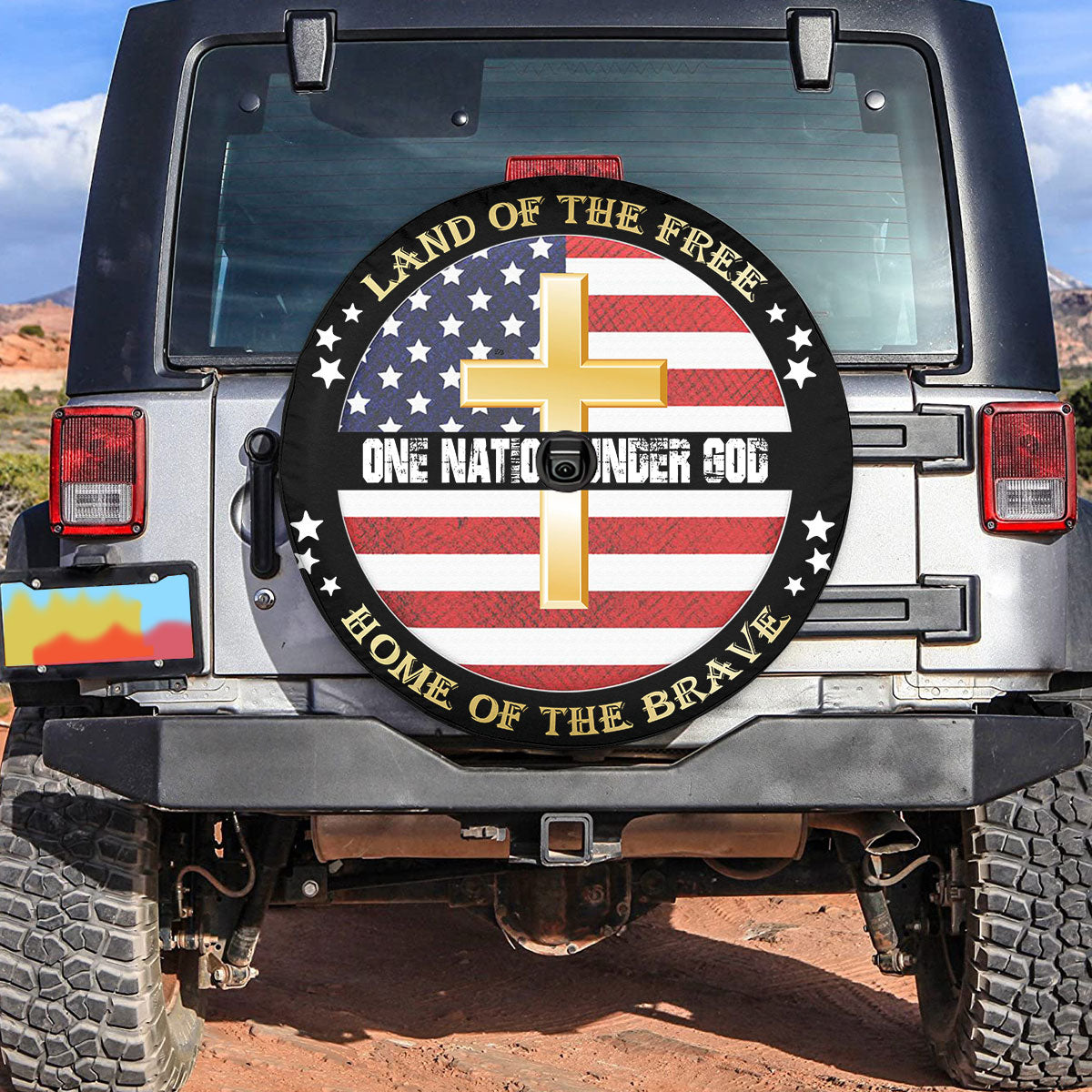 Petthouse | Jesus American Flag Car Tire Cover One Nation Under God Faith Worship Seasonal Spare Tire Cover