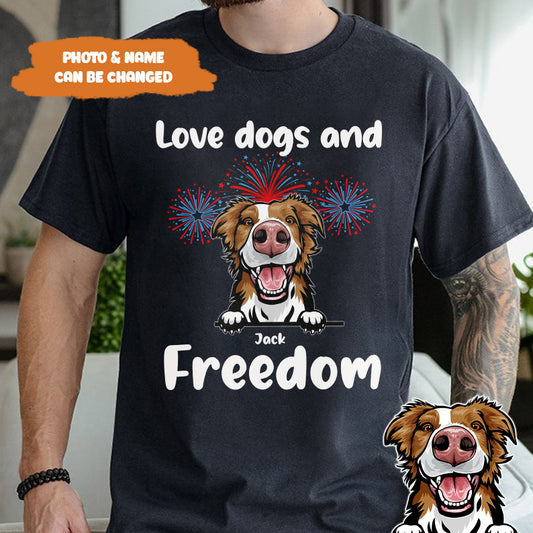 Petthouse | Custom 4th Of July Dog Shirt, Love Dogs And Freedom Shirt, Gift For Dog Mom Dog Dad