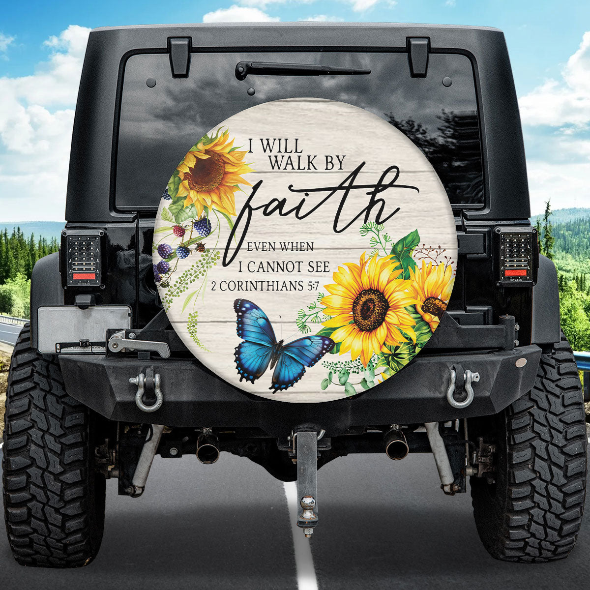 Petthouse | Sunflower Farmhouse Wheel Tire Covers Walk By Faith God Bible Verse Tire Cover Christian Gifts