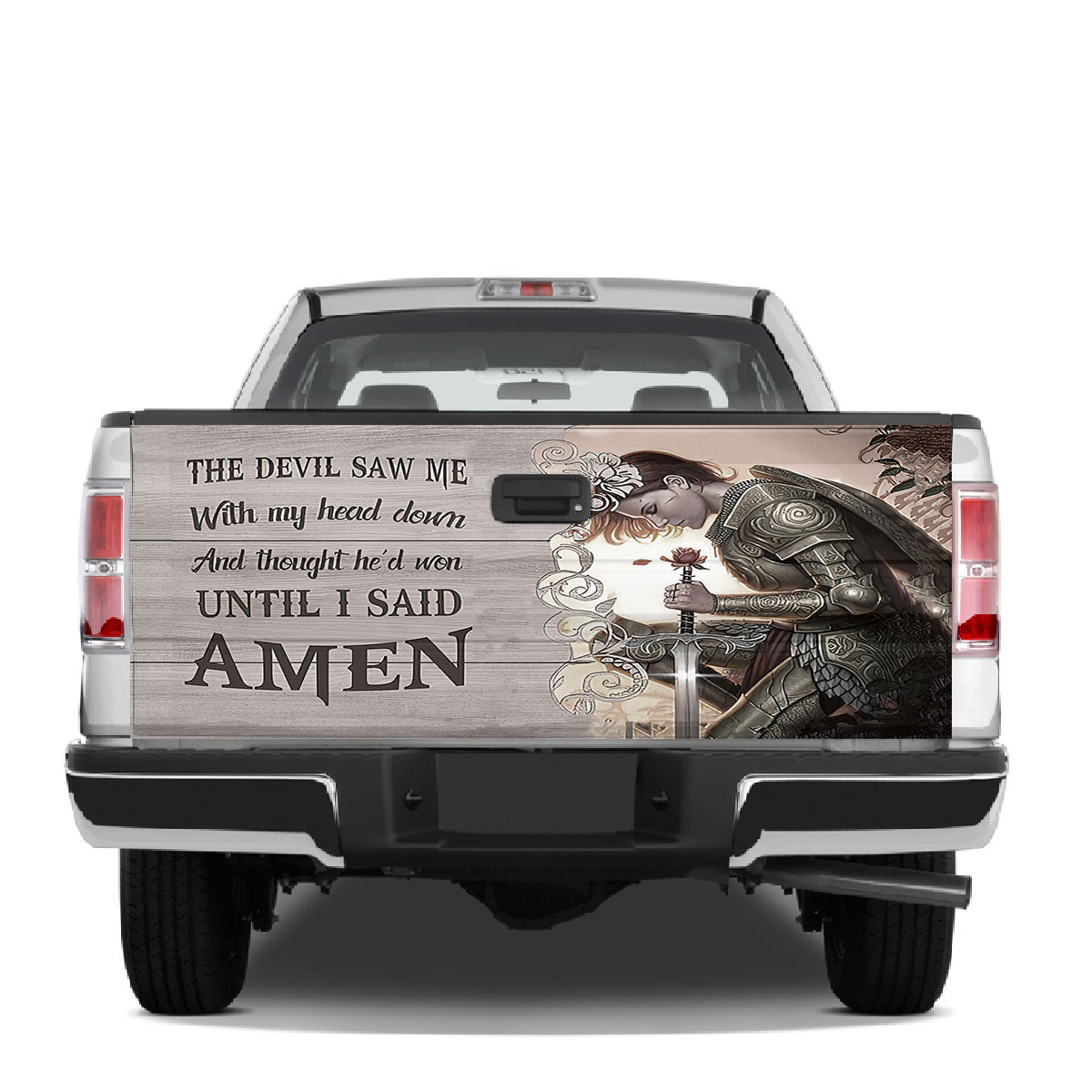 Petthouse | Woman Warrior Christ Tailgate Wrap Vinyl Graphic Decal God Christ Tailgate Sticker Religious Gift