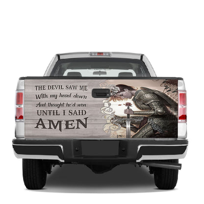 Petthouse | Woman Warrior Christ Tailgate Wrap Vinyl Graphic Decal God Christ Tailgate Sticker Religious Gift