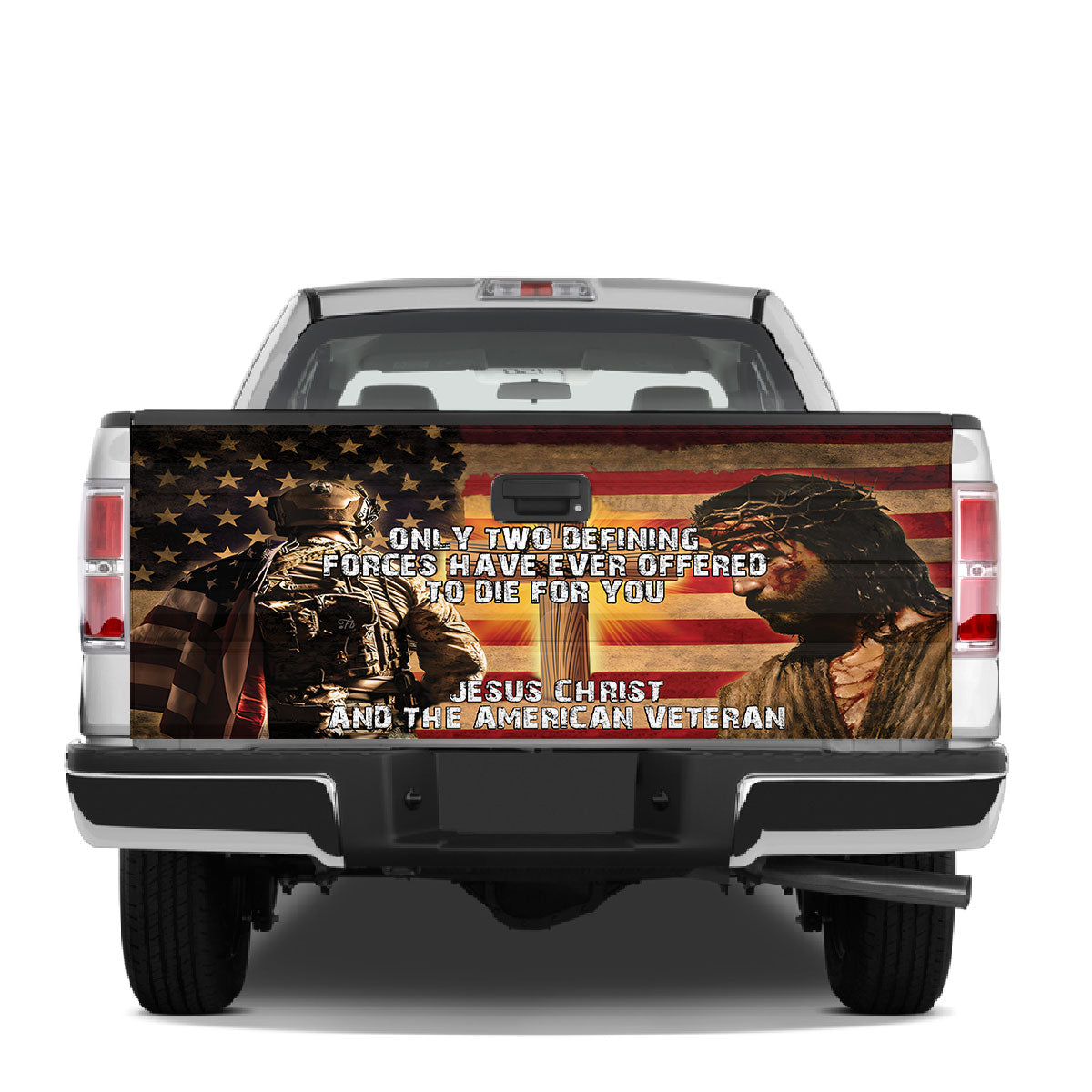 Petthouse | Jesus Christian And American Veteran Tailgate Wrap Decal Veteran's Day Decor Truck Decoration