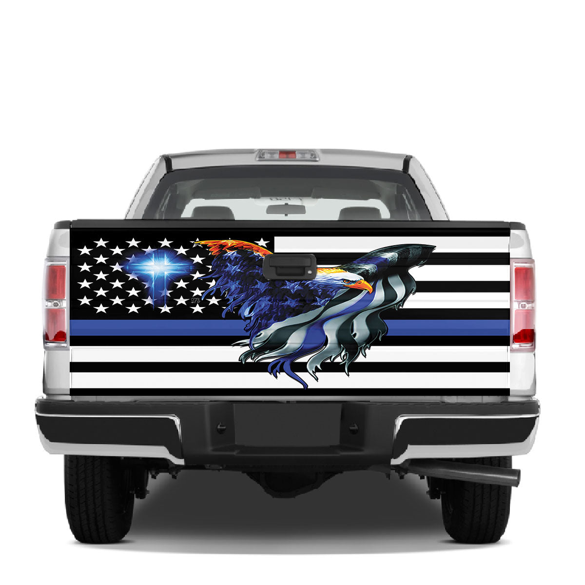 Petthouse | Christian Cross Thin Blue Line Us Flag Eagle Tailgate Wrap Decal Truck Decor