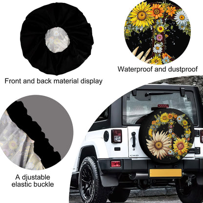 Petthouse | Sunflowers Hippie Peace Sign Spare Tire Cover Flower Floral Car Accessory Truck Decoration