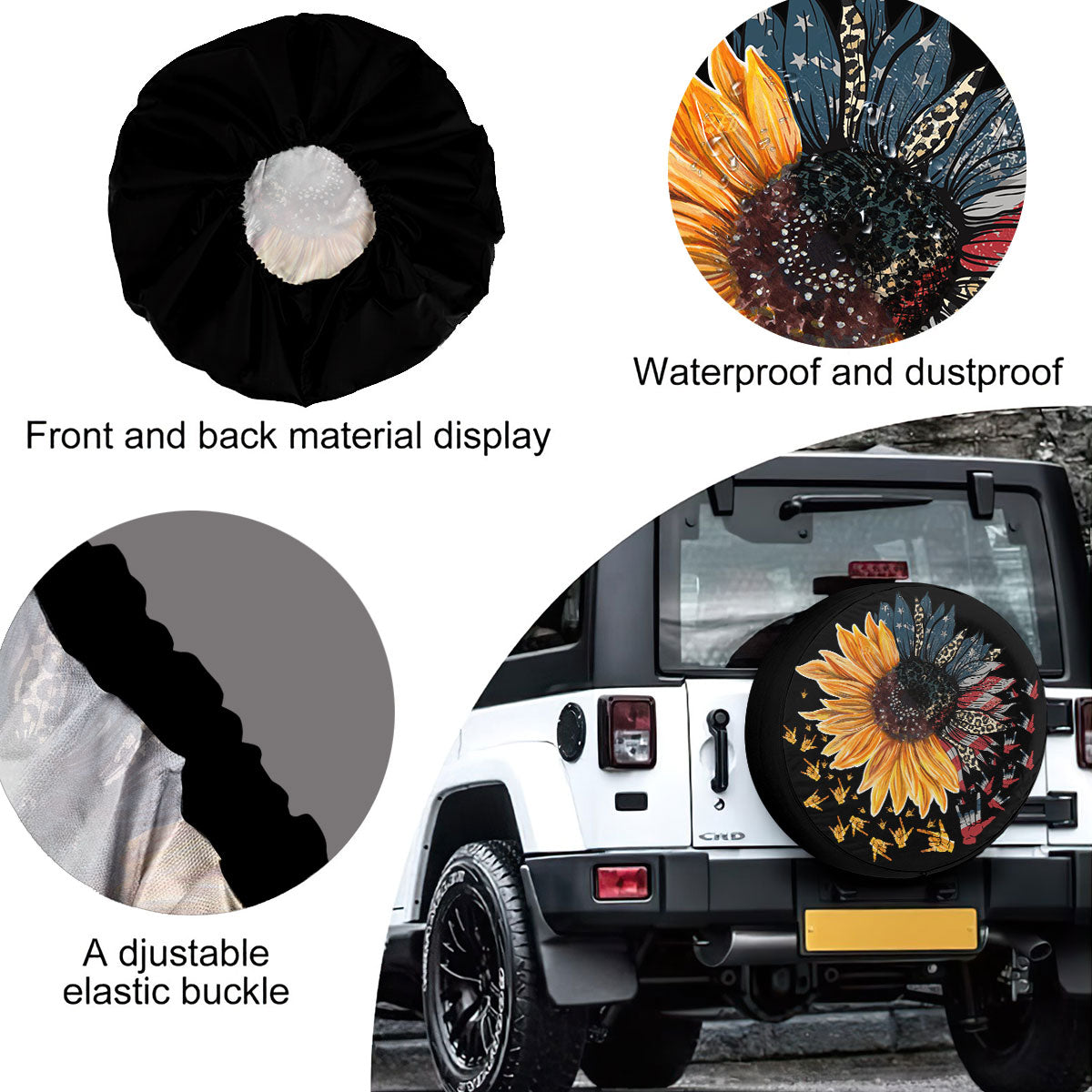 Petthouse | Sunflower Spare Tire Cover American Flag Wheel Cover Rock Hand Sign Tire Protector New Car Gift