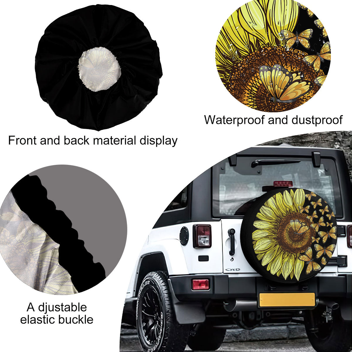 Petthouse | Sunflower Butterflies Spare Tire Cover Yellow Floral Flower Wheel Tire Cover Truck Decoration