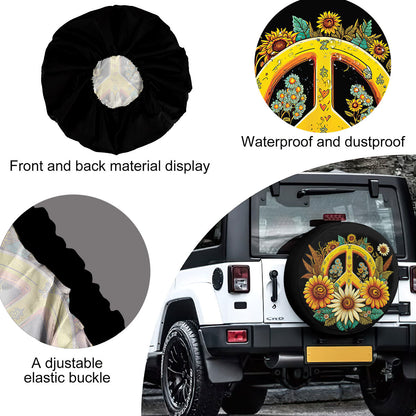 Petthouse | Sunflower Spare Tire Cover Peace Sign Wheel Cover Durable Tire Protector Spring Tire Storage Bag