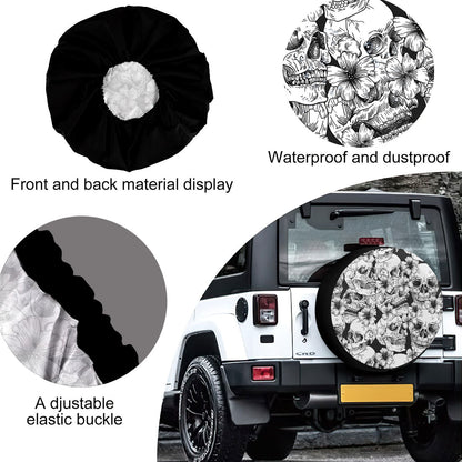 Petthouse | Skull Hibiscus Pattern Spare Tire Cover Dark Skull Skeleton Car Accessory Truck Decor