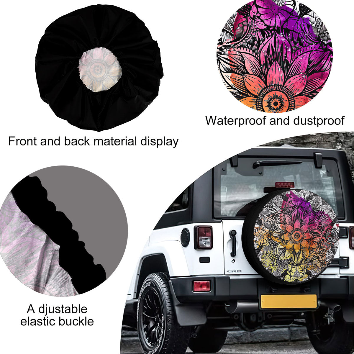 Petthouse | Mandala Texture Spare Tire Cover Flower Mandala Style Truck Decoration Car Decor