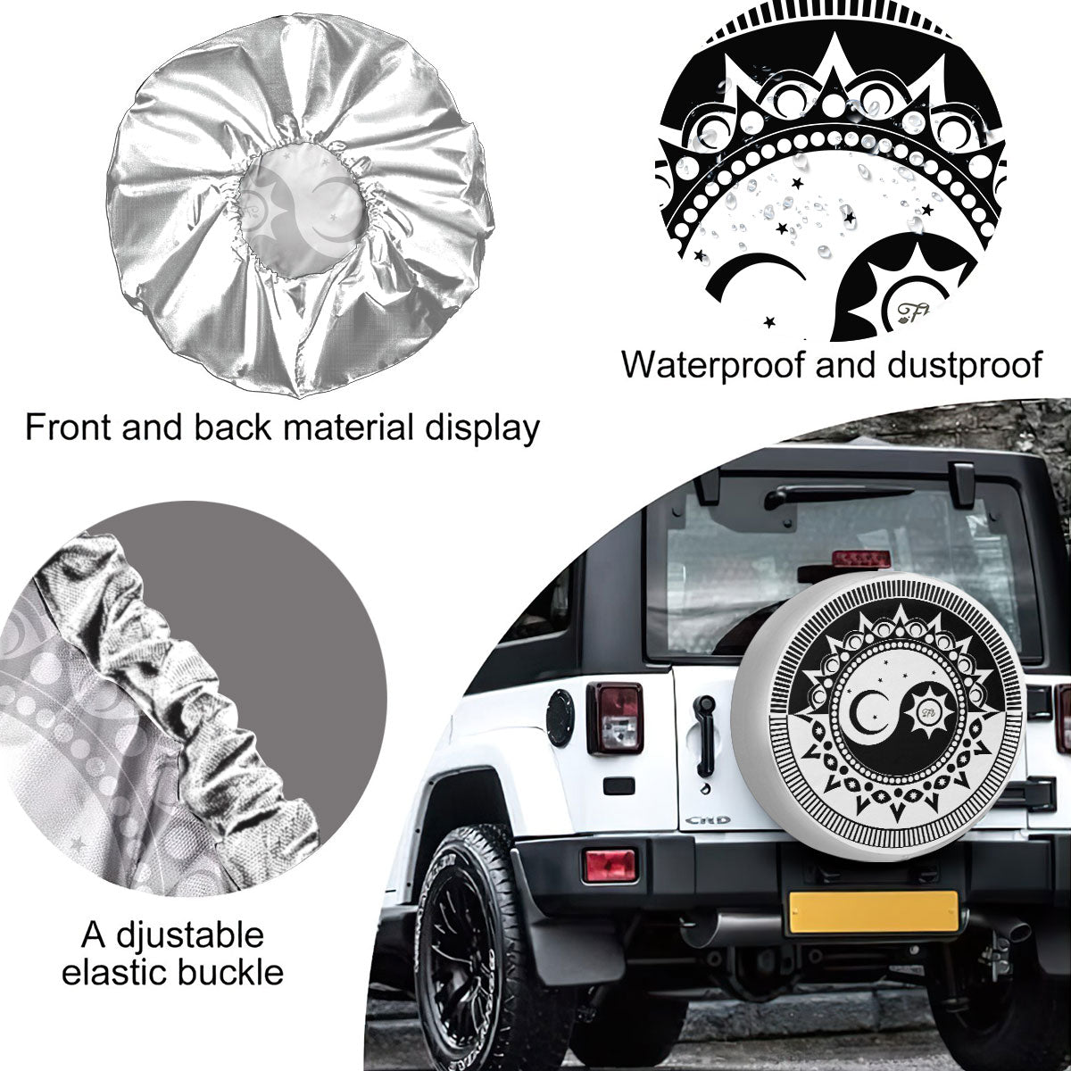 Petthouse | Yin Yang Duality Sun Moon Spare Tire Cover Spare Wheel Cover Car Accessory Truck Decoration