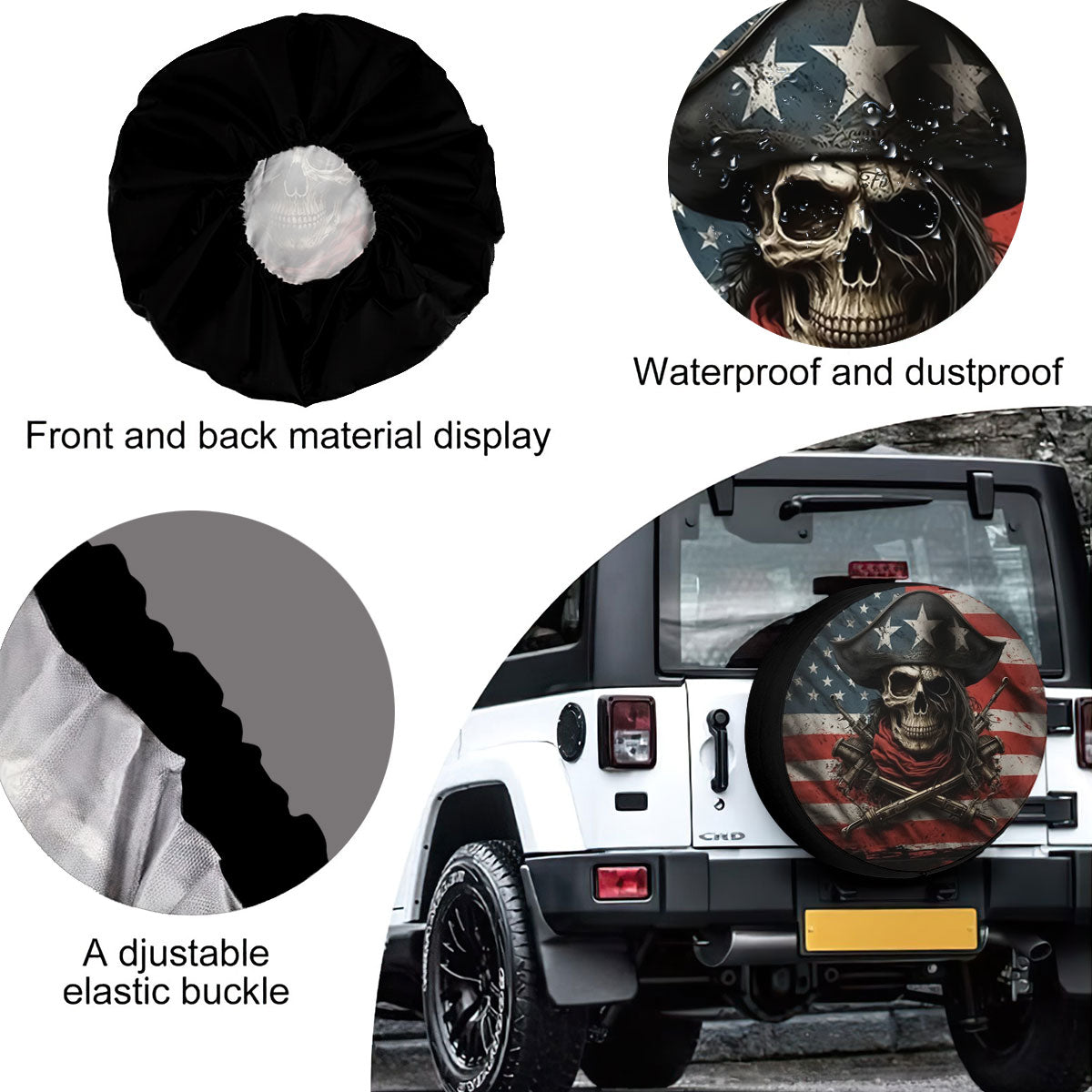 Petthouse | American Pirate Skull Spare Tire Cover Skull Skeleton Bones Car Accessory Truck Decoration