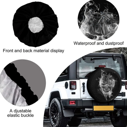 Petthouse | Skull Smoke Spare Tire Cover Horror Skull Skeleton Bones Spare Wheel Cover Truck Decoration