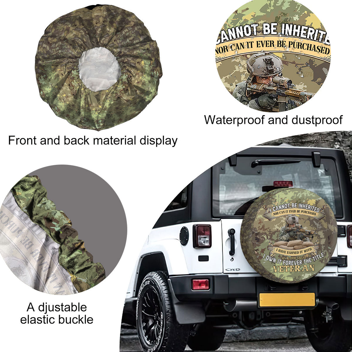 Petthouse | Veteran Camouflage Spare Tire Cover Veteran's Day Memorial Day Decor Grandpa Daddy Husband Gift