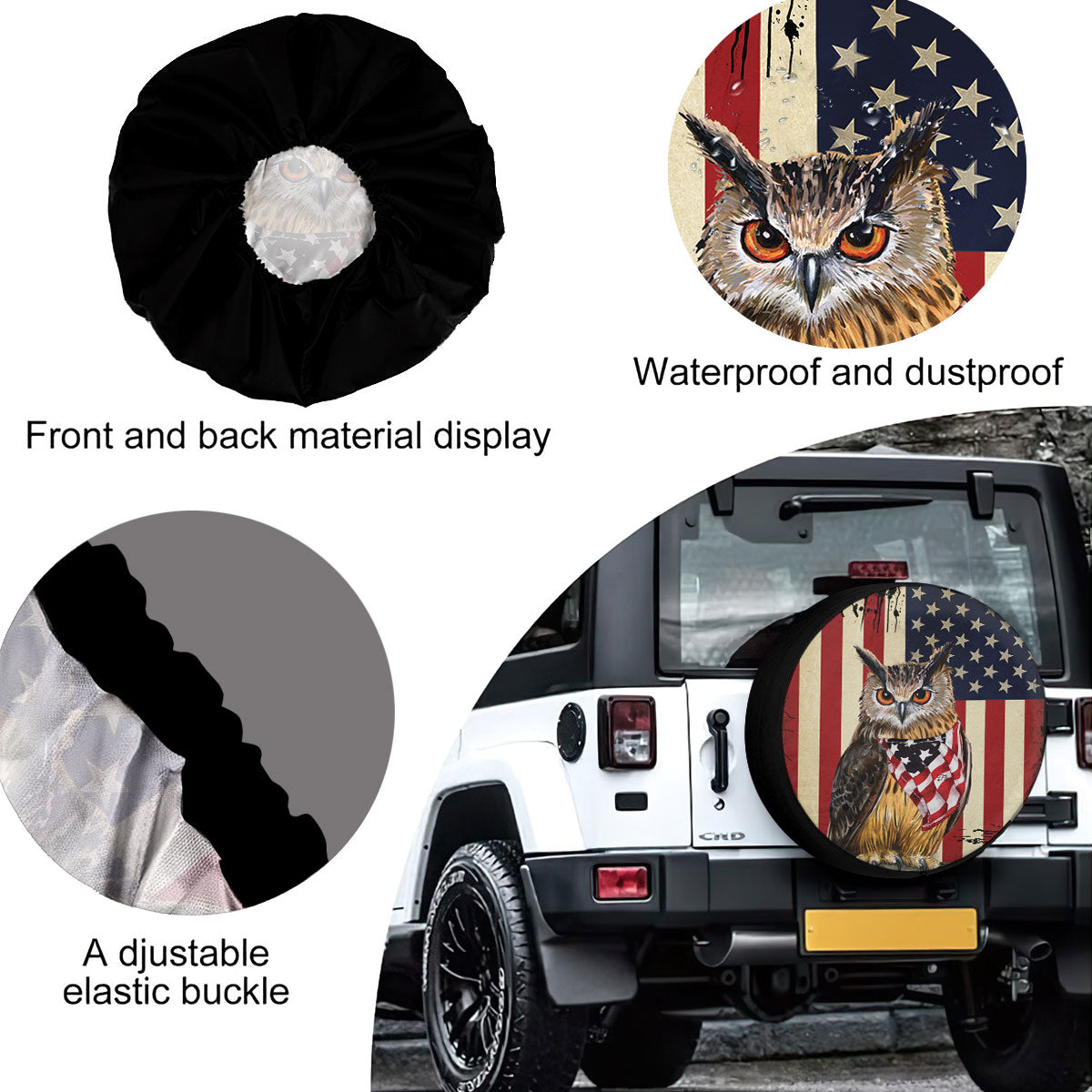 Petthouse | American Owl Happy 4th Of July Spare Tire Cover Eagle Owl Patriotic Car Accessory Truck Decor