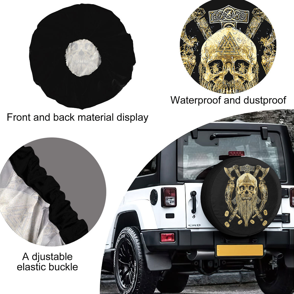 Petthouse | Viking Skullcap Spare Tire Cover Poleax Tire Protector Ivory Pattern Car Accessory Truck Cover