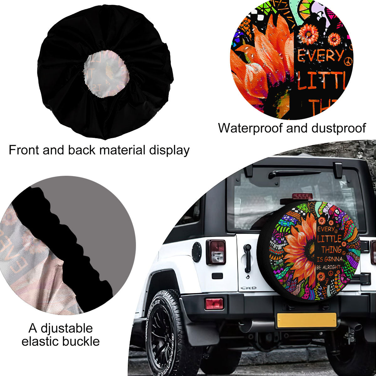 Petthouse | Sunflower Hippie Peace Spare Tire Cover Every Little Thing Is Gonna Be Alright Truck Decor