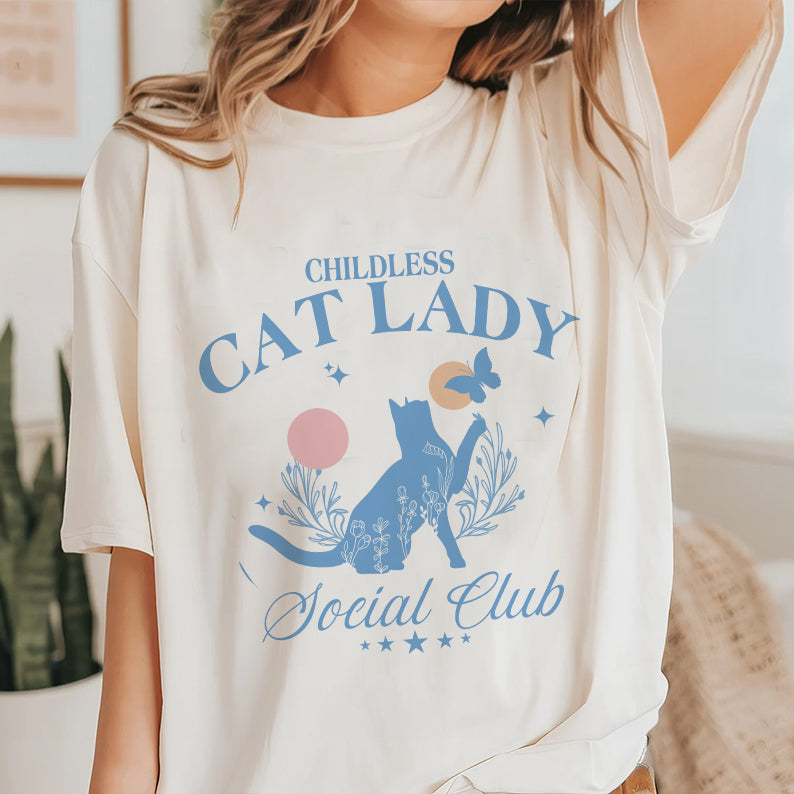 Petthouse | Childless Cat Lady Shirt, Flowers Cat Shirt, Social Club Shirt For Friends, Cat Lady Shirt