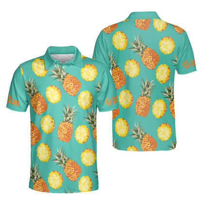 Petthouse | Custom Name Fresh Fruit Pineapple With Green Leaves Polo Shirts Summer Beach Fruits