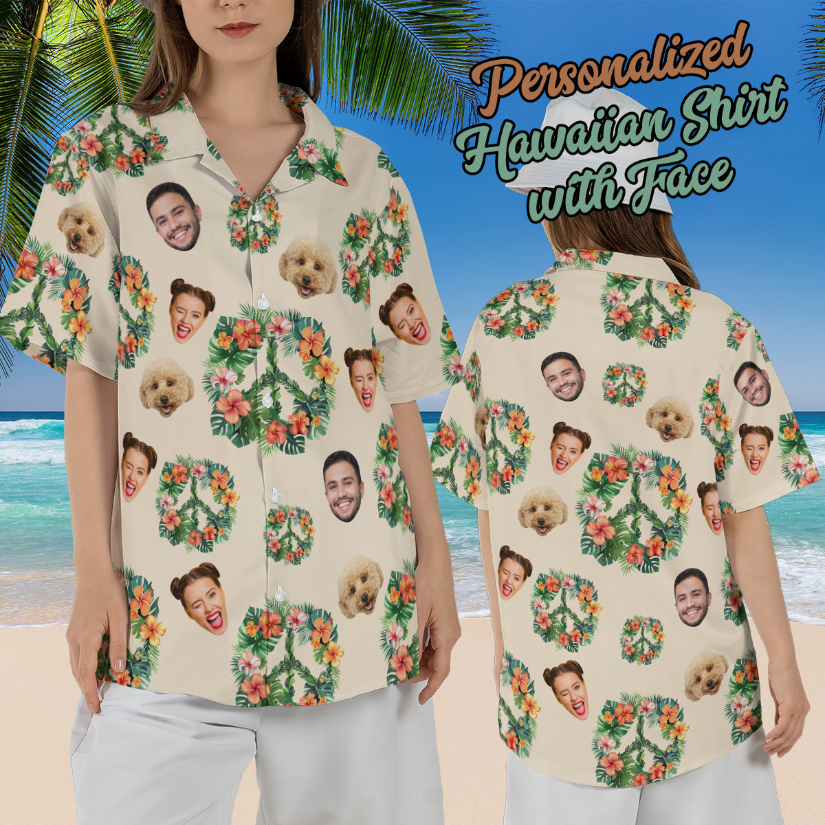 Petthouse | Personalized Photo Face Hawaiian Shirt, Tropical Custom Dog Peace Lover Hawaiian Shirt