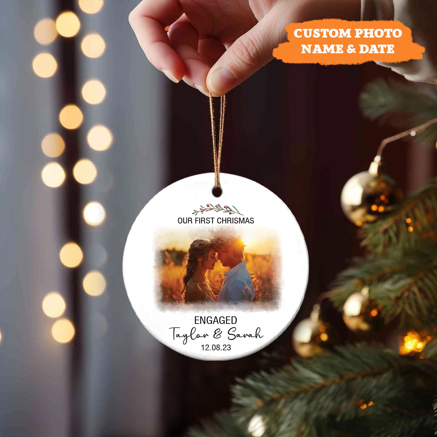 Petthouse | Personalized Engagement Christmas Ornament, Our First Christmas Keepsake, Xmas Ornament