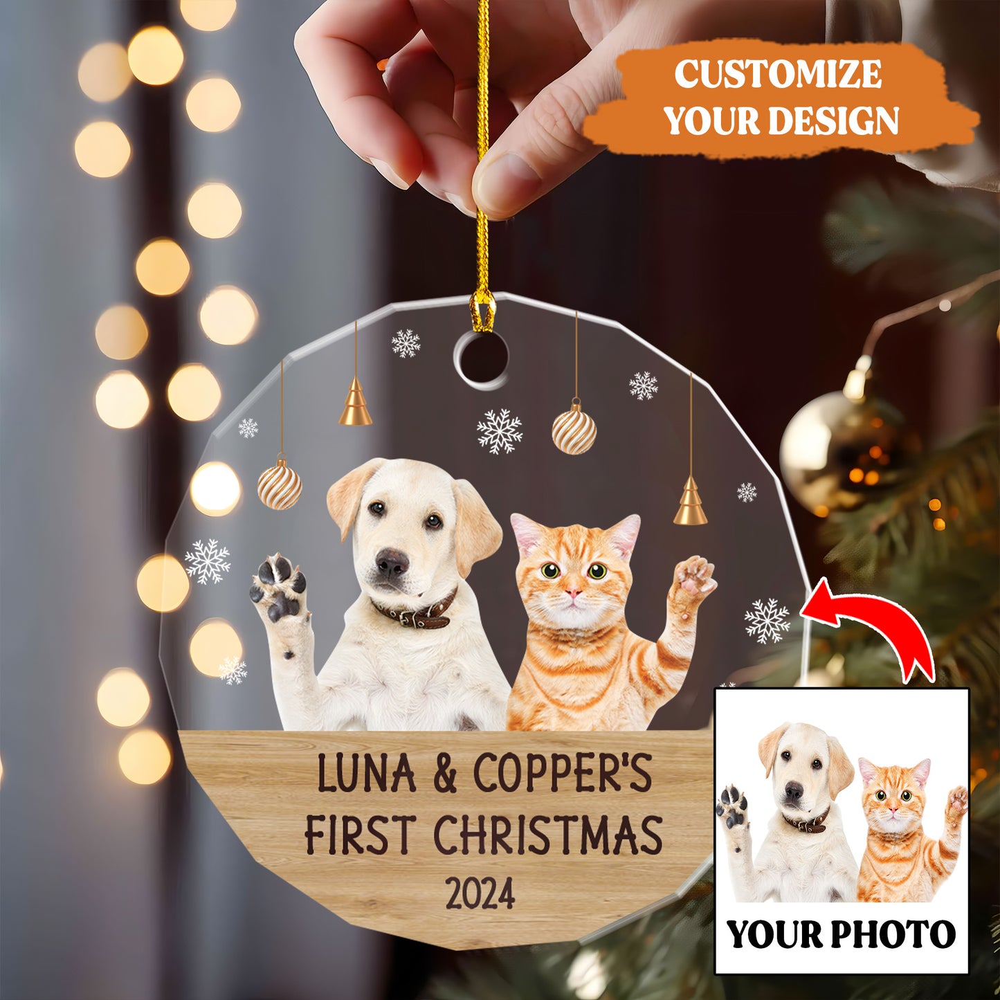 Petthouse | Personalize Dog And Cat Photo Ornament, Pet First Christmas, Celebrate Christmas Holiday