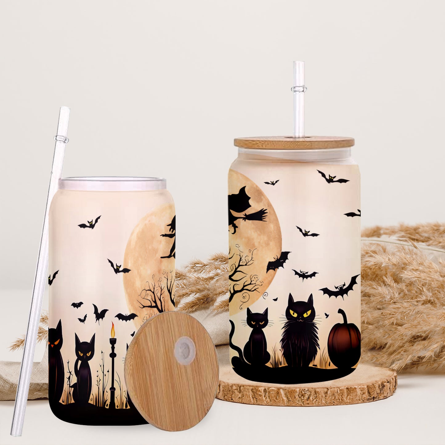 Petthouse | Pumpkin Coffee Glass Cup, Witchy Brew, Black Cat Cup, Cute Cat Glass, Spooky Brew