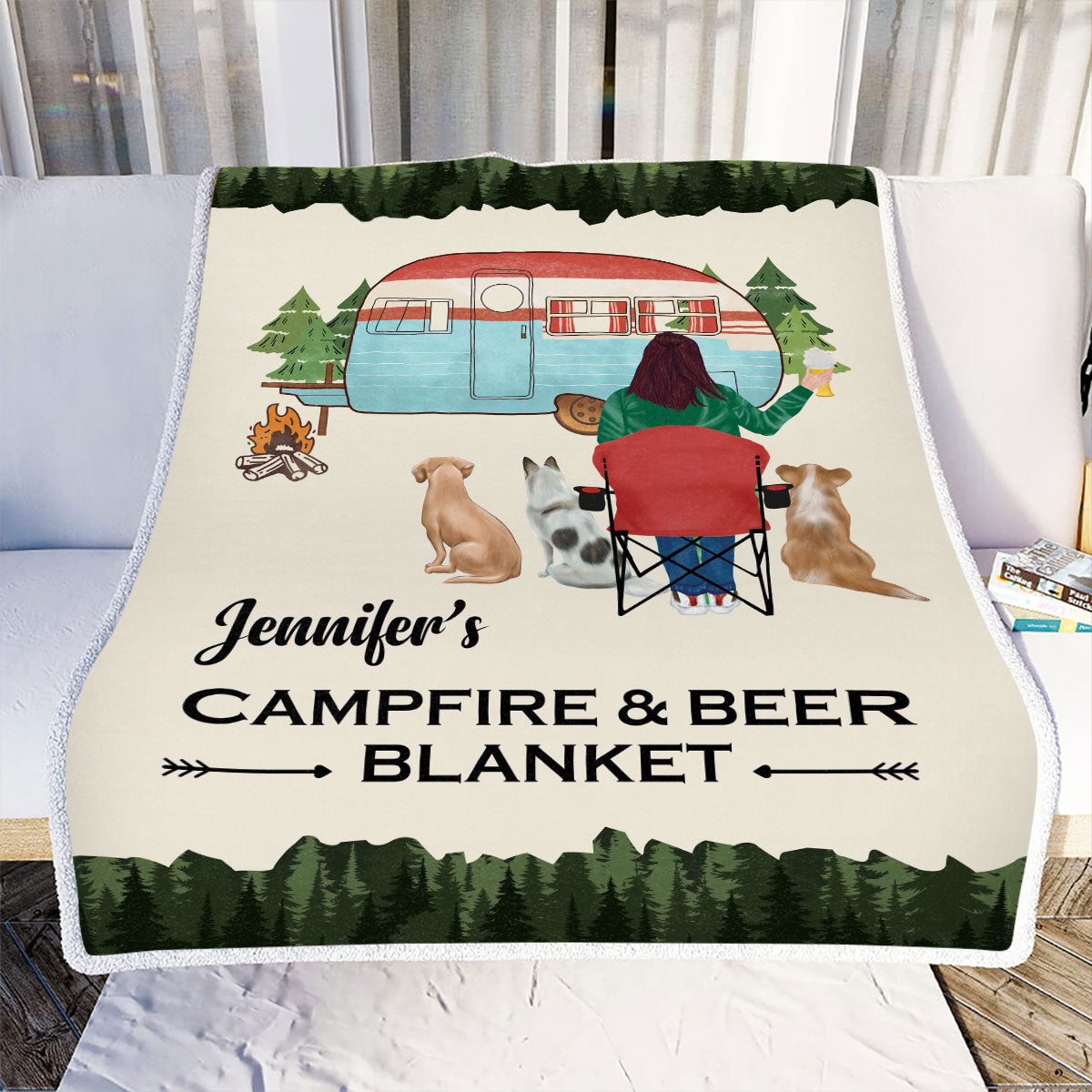 Petthouse | Personalized Fleece Blanket To Camping Lovers, Camping Campfire & Beer Throw Blanket For Campers