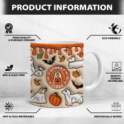 Petthouse | Spooky Vibes Dog Halloween Mug, Dog Ghost Boo Spooky 3d Inflated Mug, Dog Ghost Spooky Season