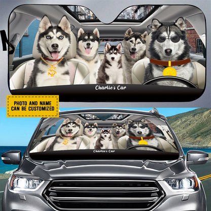 Petthouse | Customizable Siberian Husky Family Windshield Sun Shade Car Shade Rich Dog Car Window Sunshade