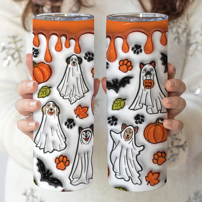 Petthouse | My Dog Is My Boo Inflated 3d Skinny Tumbler, Spooky Vibes Cute Dog Ghost Boo Halloween