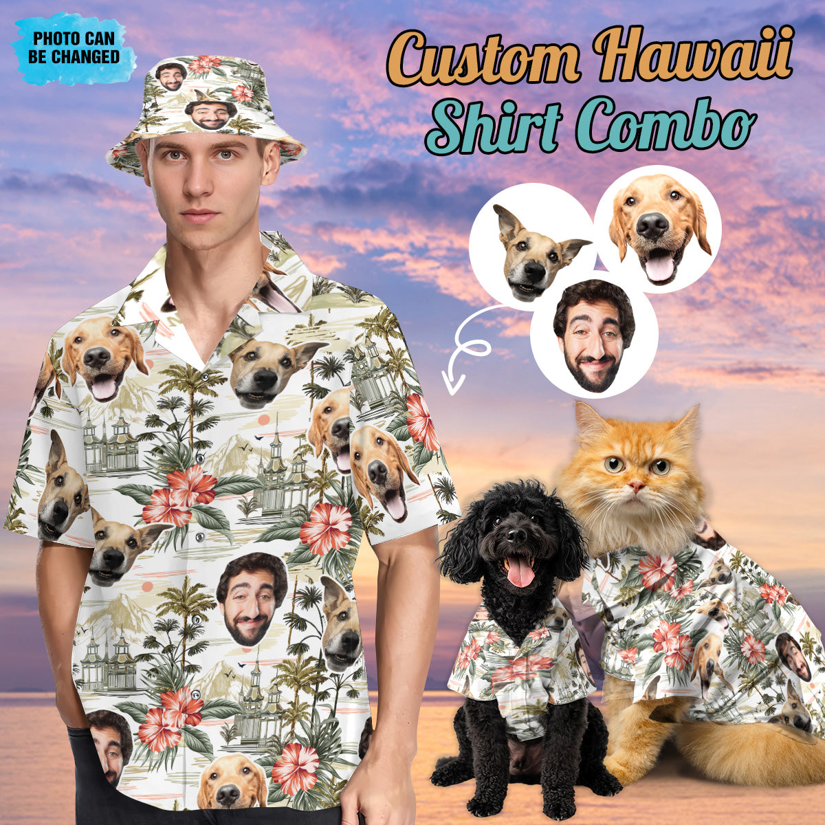 Petthouse | Personalize Face Tropical Flower Hawaiian Shirt, Funny Summer Party, Gift For Family