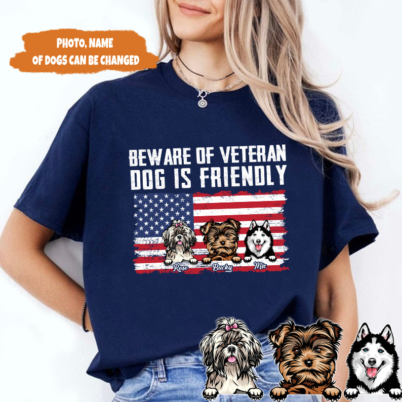 Petthouse | Custom Dog Beware Of Veteran Dog Is Friendly Shirt, Funny Dog 4th Of July Shirt