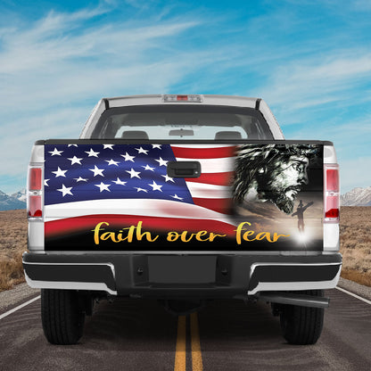 Petthouse | Faith Over Fear Tailgate Wrap American Flag Tailgate Vinyl American Religious Tailgate Sticker