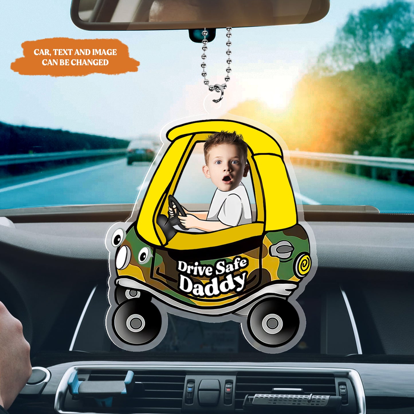 Petthouse | Personalized Kids Picture Cute Car Charm For Dad, Drive Safe Acrylic Car Hanging