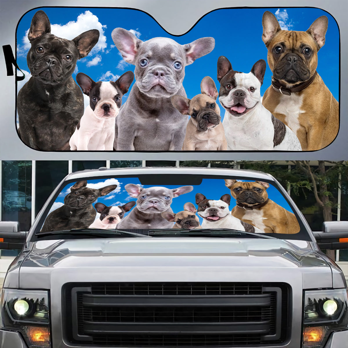 Petthouse | French Bulldog Windshield Sunshade Adorable Dog Sunshade Car Accessories Christmas Decor Car