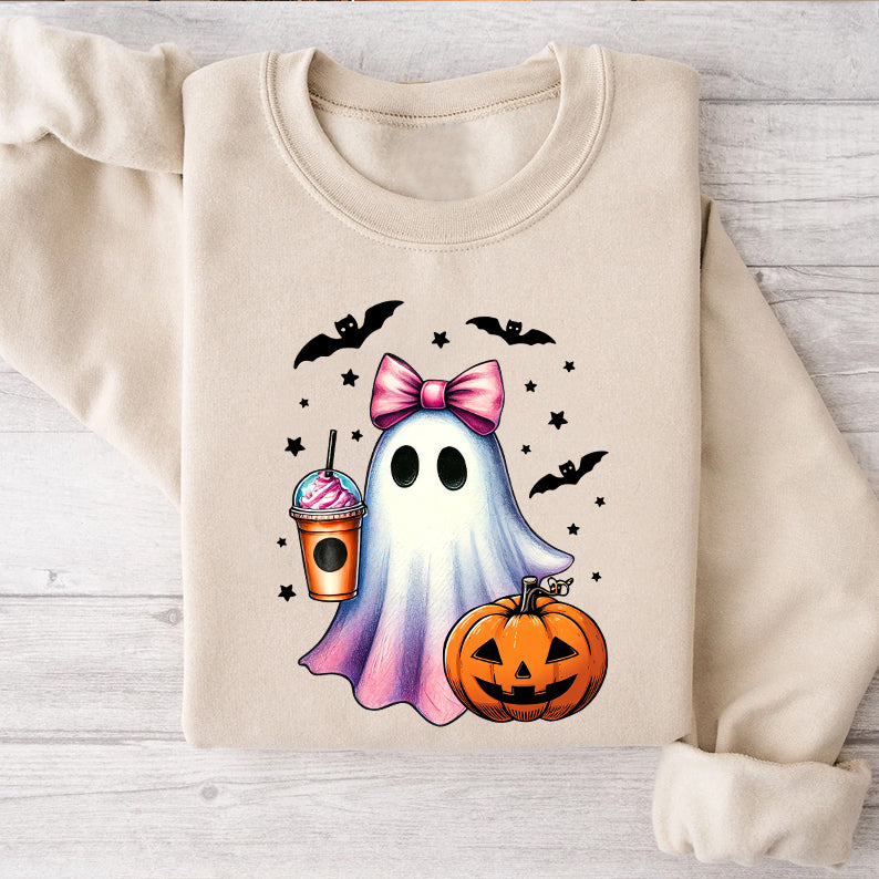 Petthouse | Halloween Ghost Shirt, Retro Ghost Coffee Pumpkin Halloween Shirt, Cute Ghost Coffee