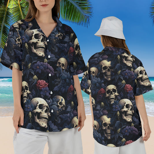 Petthouse | Skull Floral Hawaiian Shirt, Skull Summer, Skull Skeleton Tropical Floral For Beach Gift