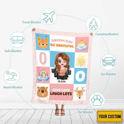 Petthouse | Personalized Dream Big Be Grateful Cozy Blanket, Give Love Laugh Lots Throw Blanket, Back To School Gifts