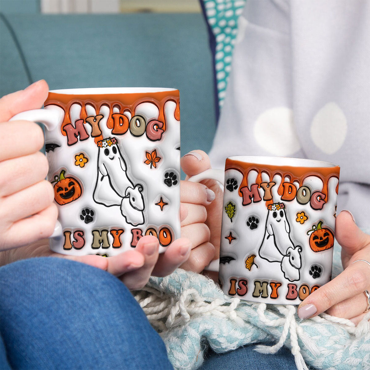 Petthouse | My Dog Is My Boo Mug, Ghost Dog Walking Inflated 3d Mug, Halloween Ghost Spooky Vibes