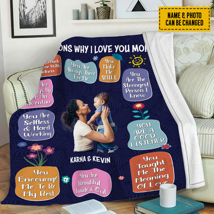 Petthouse | Personalized Photo Happy Mothers Day Blanket, 10 Reasons Why I Love You Mom Blanket, Mommy Birthday Gift