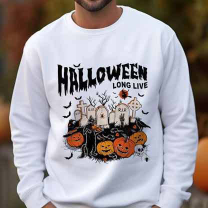 Petthouse | Long Live Halloween T-shirt, Spooky Vibes Shirt, Cat Playing Violin Halloween Vibes Shirt