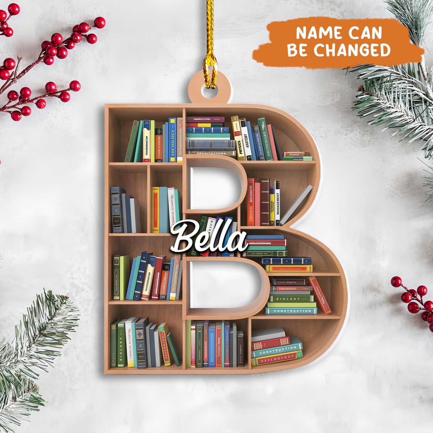 Petthouse | Personalized Christmas Book Tree Name Letter Ornament, Book Club Ornament, Book Lover Gift