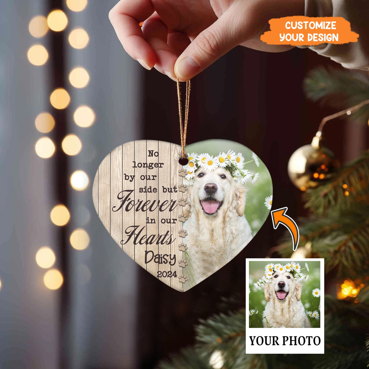 Petthouse | Personalize Memorial Dog Ornament, No Longer By Our Side But Forever In Our Hearts, Decor Xmas