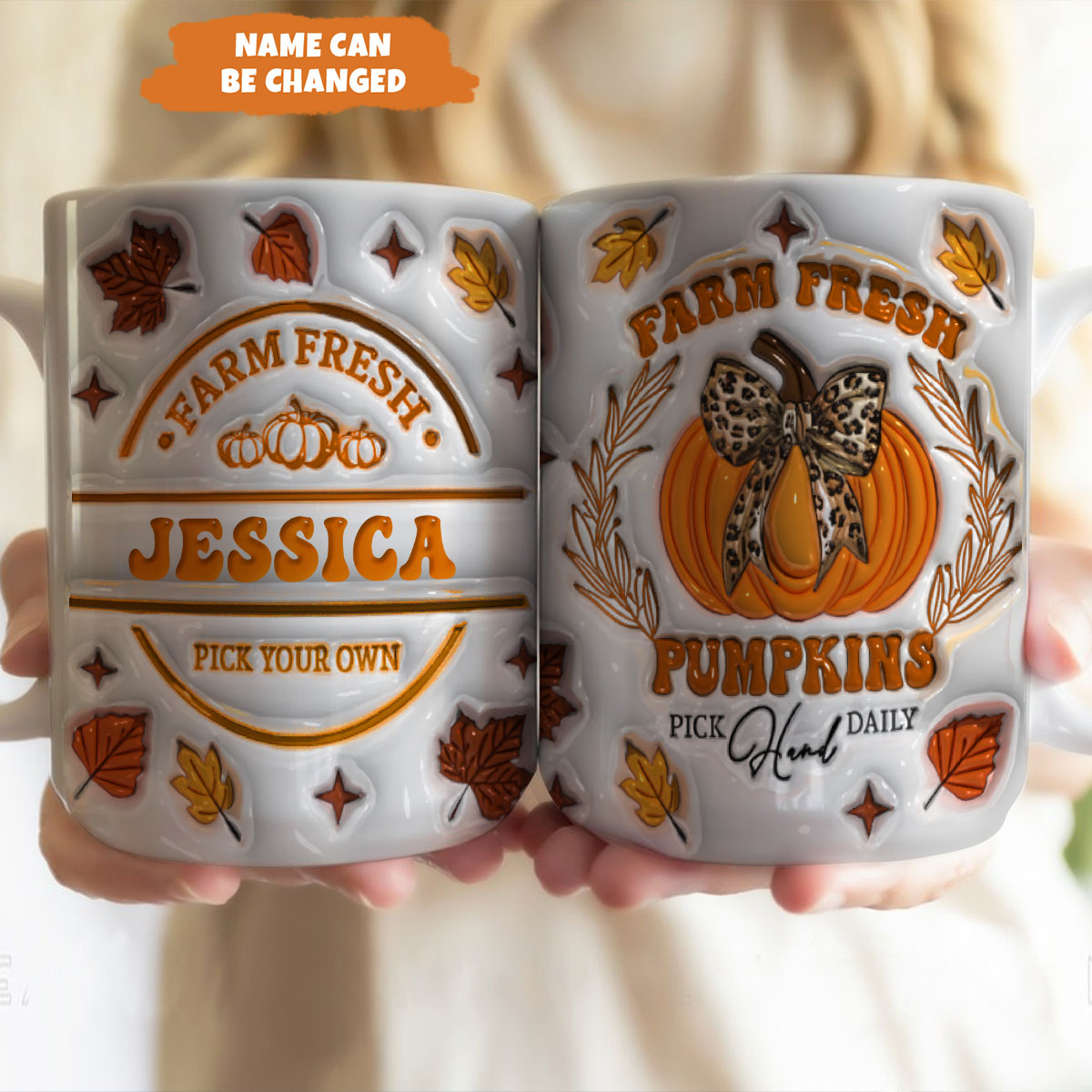 Petthouse | Farm Fresh Pumpkins Hand Pick Daily Mug, Pumpkin 3d Inflated Effect Mug Fall Autumn Gift