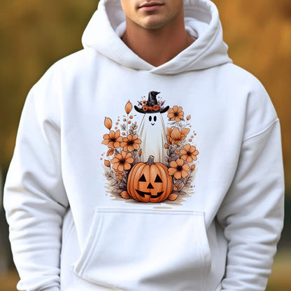 Petthouse | Cute Ghost Pumpkin T-shirt, Fall Autumn Halloween, Floral Ghost Pumpkin, Halloween Shirt