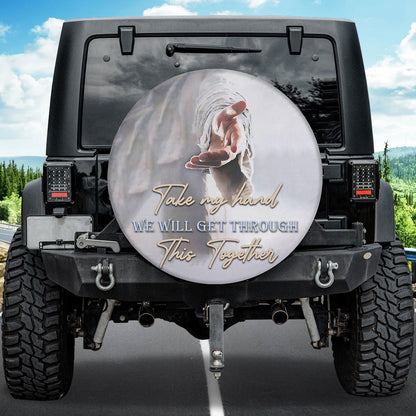 Petthouse | Jesus Believer Tire Protector Take My Hand Spare Tire Cover Christian Proverbs Wheel Cover Spare Tire Cover